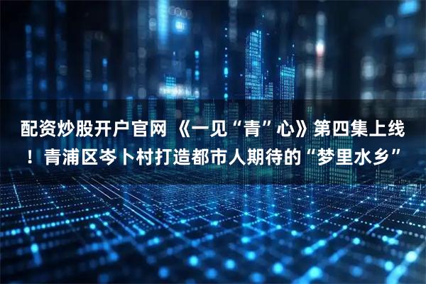 配资炒股开户官网 《一见“青”心》第四集上线!青浦区岑卜村打造都市人期待的“梦里水乡”
